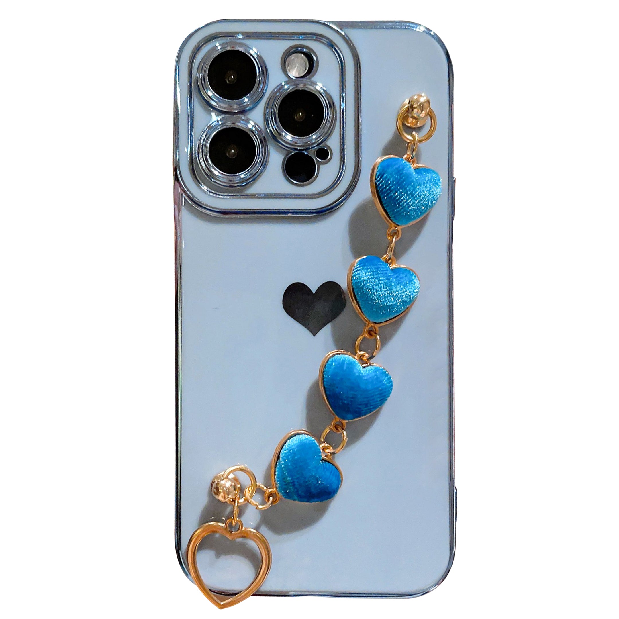 Pouzdro na telefon iPhone 14 Pro s galvanickým pokovováním TPU na telefon s plyšovým řemínkem Love-Heart Pouzdro na telefon iPhone 14 Pro s galvanickým pokovováním TPU na telefon s plyšovým řemínkem Love-Heart
